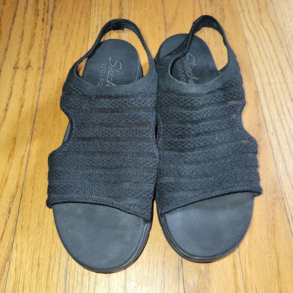 Skechers Vegan Washable Slingback Sandals Flex Appeal 4.0 Black Size 8.5